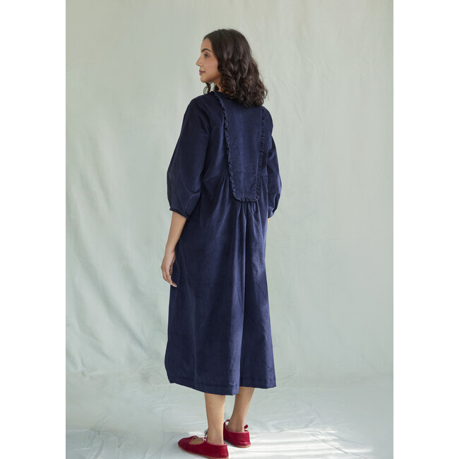 Women's  Artist's Dress, Blue Velvet Needlecord - Dresses - 3