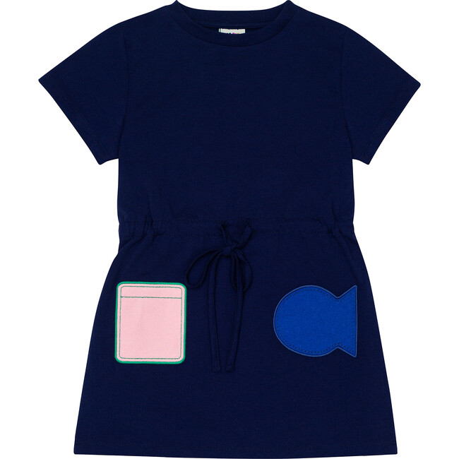 Patch T-Shirt Dress, Blue - Dresses - 1