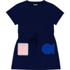 Patch T-Shirt Dress, Blue - Dresses - 1 - thumbnail