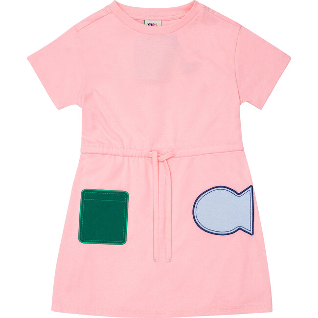 Patch T-Shirt Dress, Rose Pink - Dresses - 1