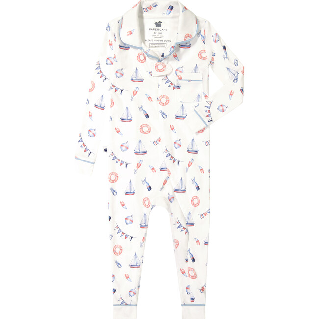 Classic Footless PJ Onesie, Nautical Print - Pajamas - 1
