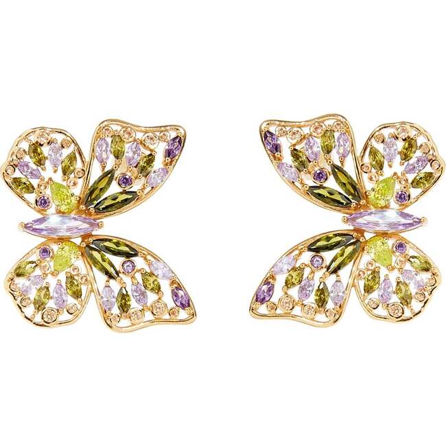 Ingrid Crystal Butterfly Stud Earrings Green - Earrings - 1