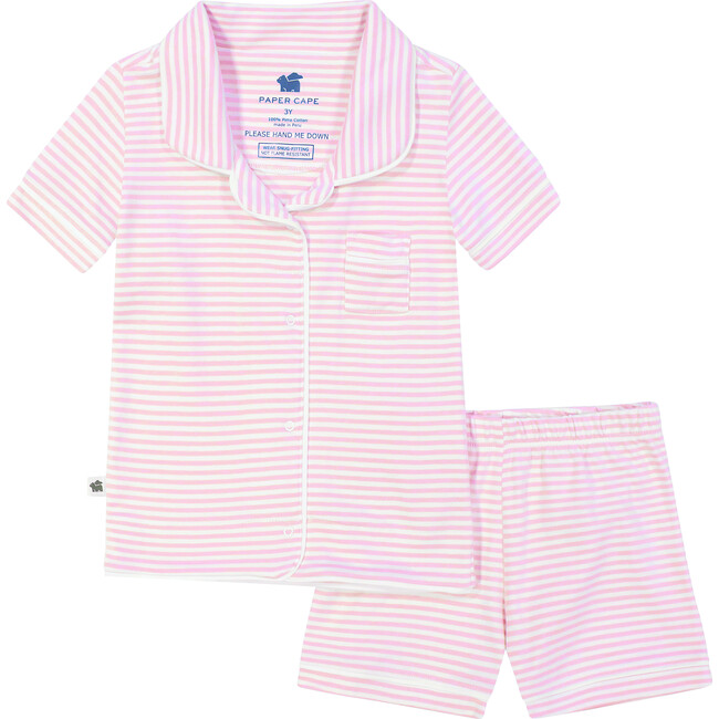 Short Sleeve Classic Pajamas, Pink Stripe - Pajamas - 1