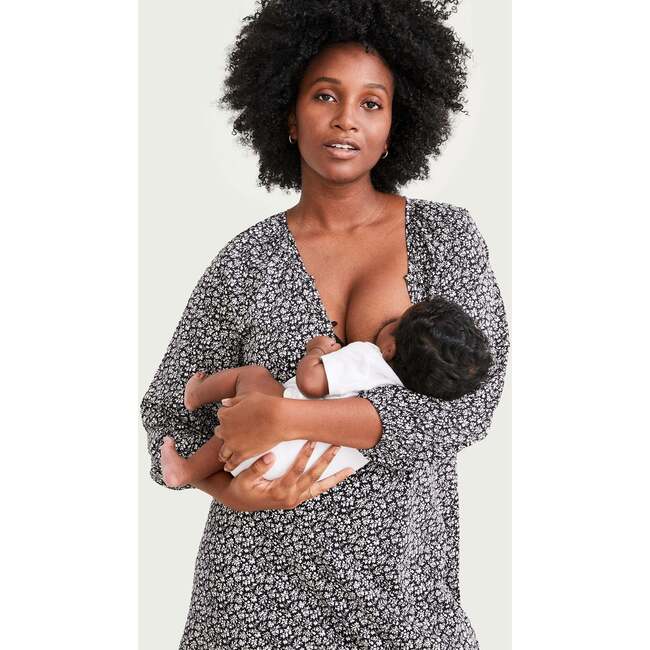 The Women's Organic Cotton Nursing Night Dress, Black Floral - Dresses - 2