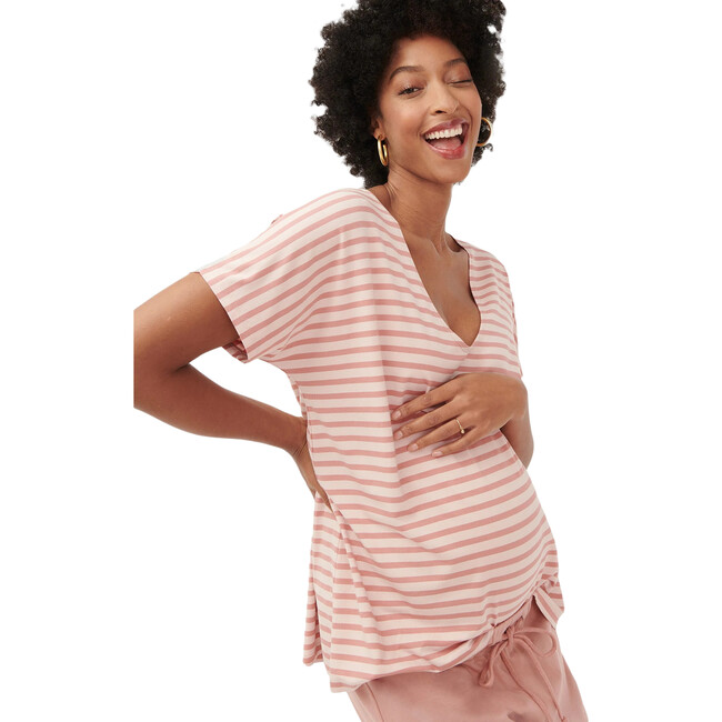 The Women's Perfect Vee, Clay/Blush Stripe - Tees - 1
