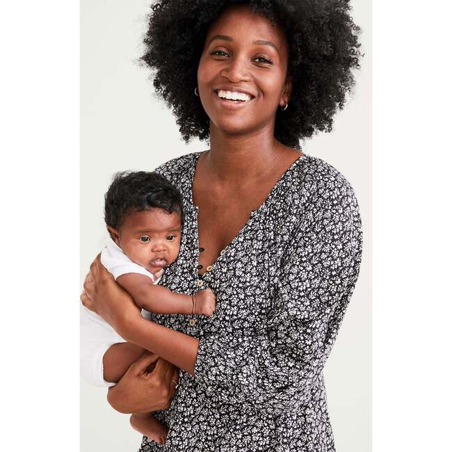 The Women's Organic Cotton Nursing Night Dress, Black Floral - Dresses - 3