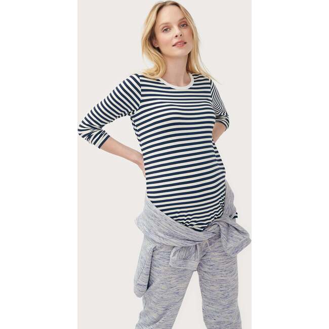 The Women's Fitted Longsleeve Tee, Navy/Ivory Stripe - Tees - 3