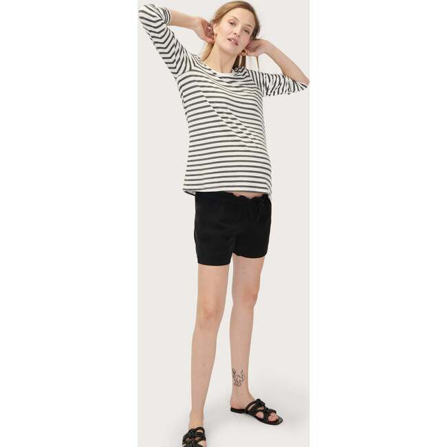 The Women's Fitted Longsleeve Tee, Charcoal/White Stripe - Tees - 2