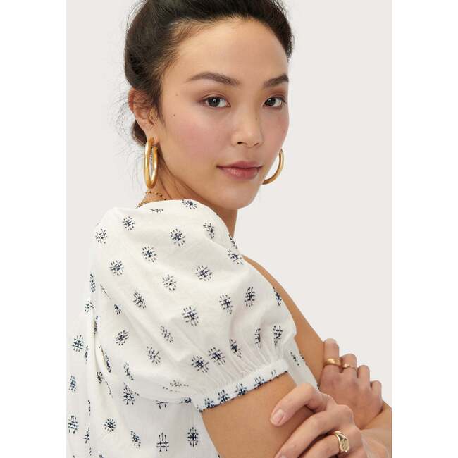 The Women's Elle Dress, White With Navy Embroidery - Dresses - 3