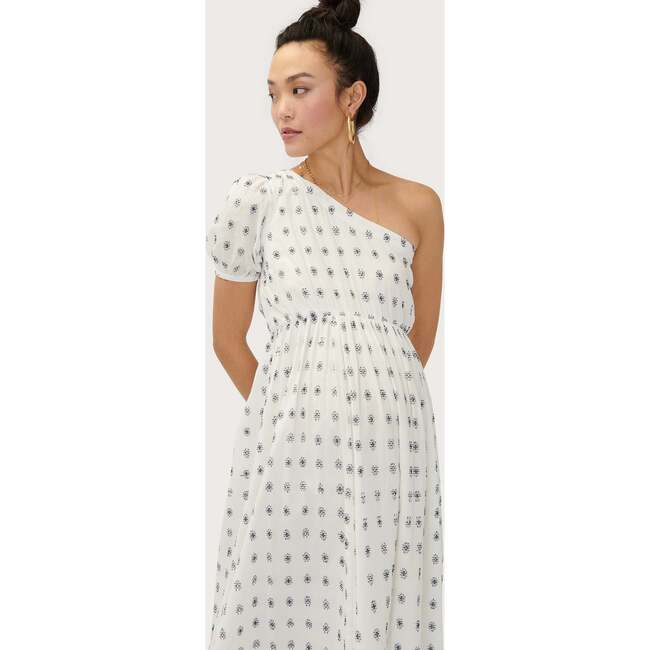 The Women's Elle Dress, White With Navy Embroidery - Dresses - 4