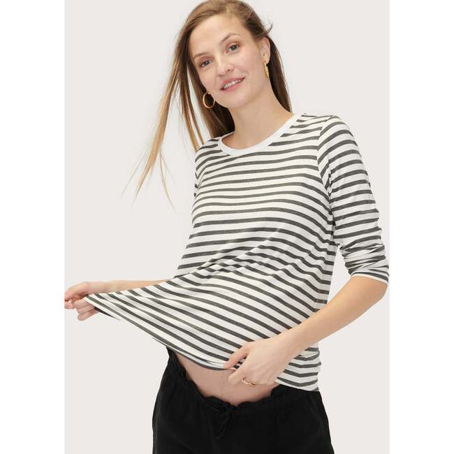 The Women's Fitted Longsleeve Tee, Charcoal/White Stripe - Tees - 4