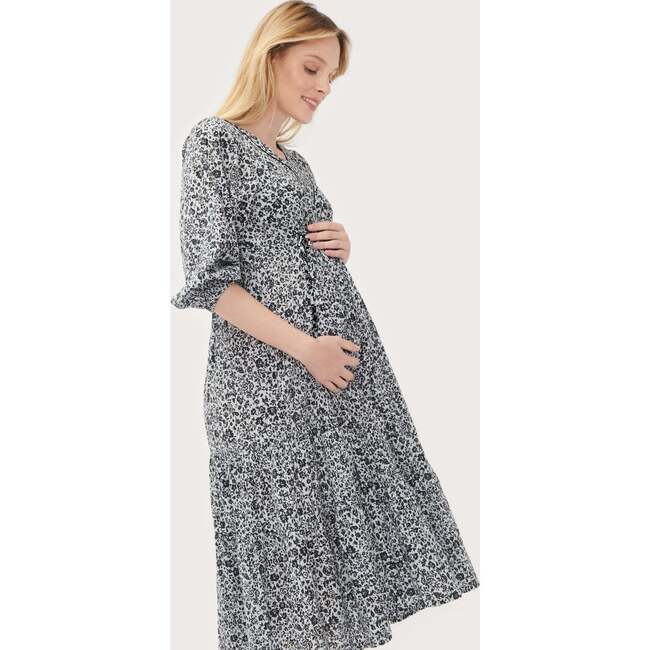 The Women's Aria Dress, Ash Blue/Black Floral - Dresses - 3