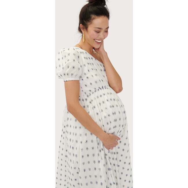 The Women's Elle Dress, White With Navy Embroidery - Dresses - 6