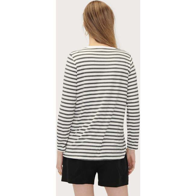 The Women's Fitted Longsleeve Tee, Charcoal/White Stripe - Tees - 5