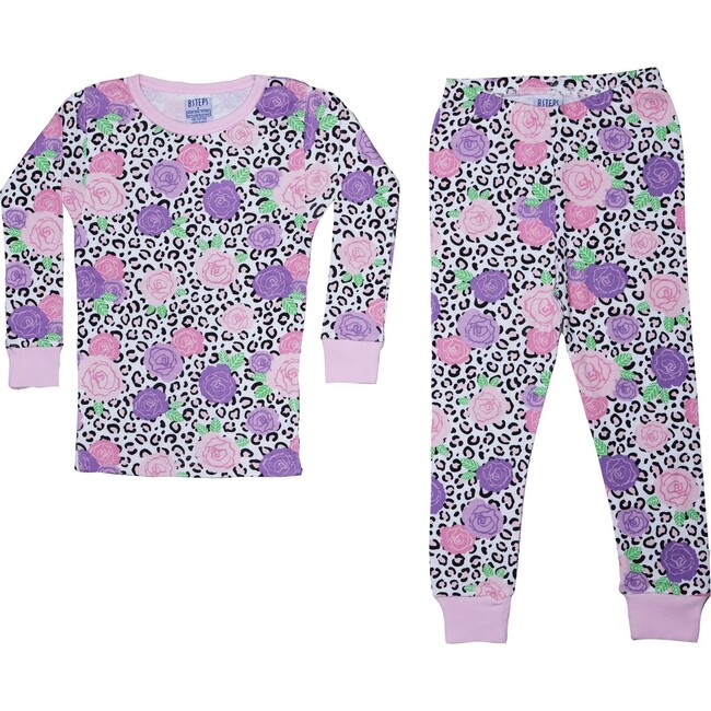 Pajama Set, Floral Leopard on White