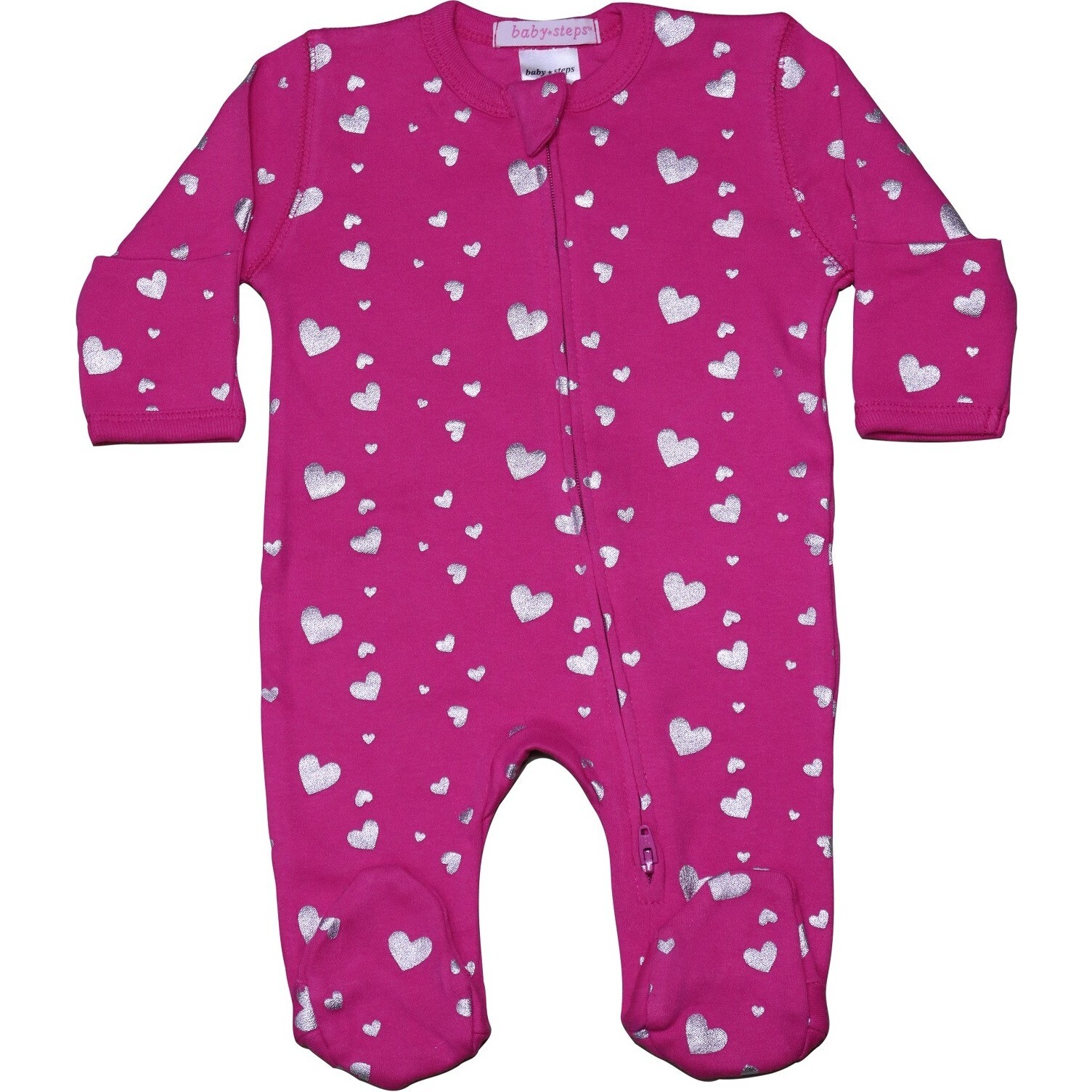 Footie, Foil Hearts on Bubblegum - Pajamas - 1