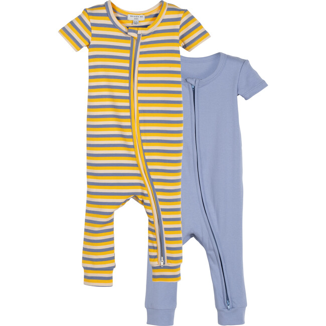 Baby Nicky Short Sleeve Zip Up Onesie 2-Pack, Blue Multi