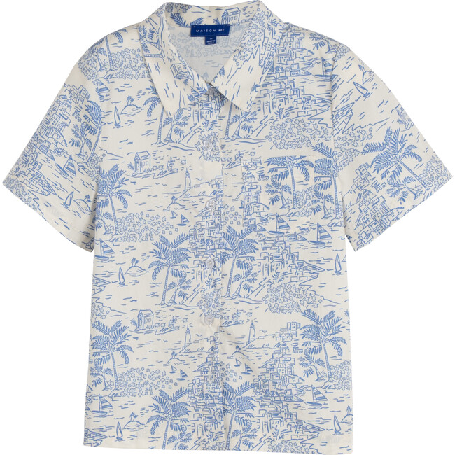 Oliver Button Front Shirt, Seascape Toile - Shirts - 1