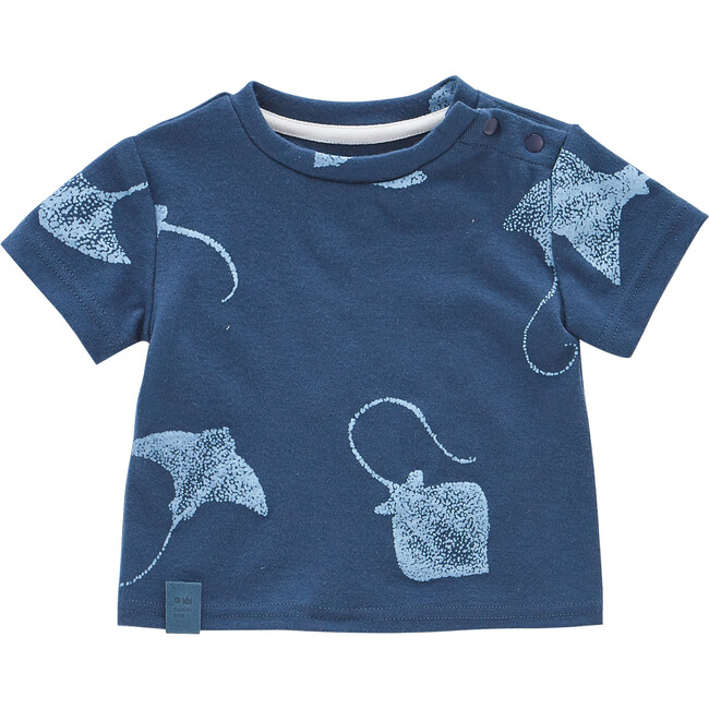 Boxy T-Shirt with All Over Print, Navy