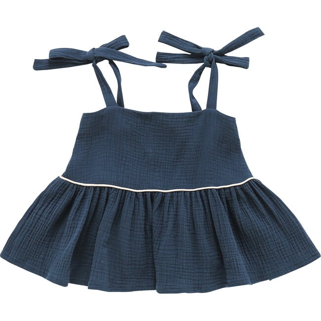 Baby Peplum Top with Ties, Navy - Shirts - 2