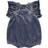 Denim Bubble Romper, Navy - Rompers - 2