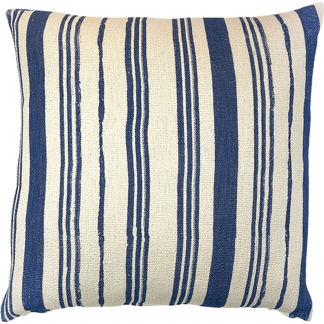 Painted Stripe Cotton Throw Pillow, Blue
