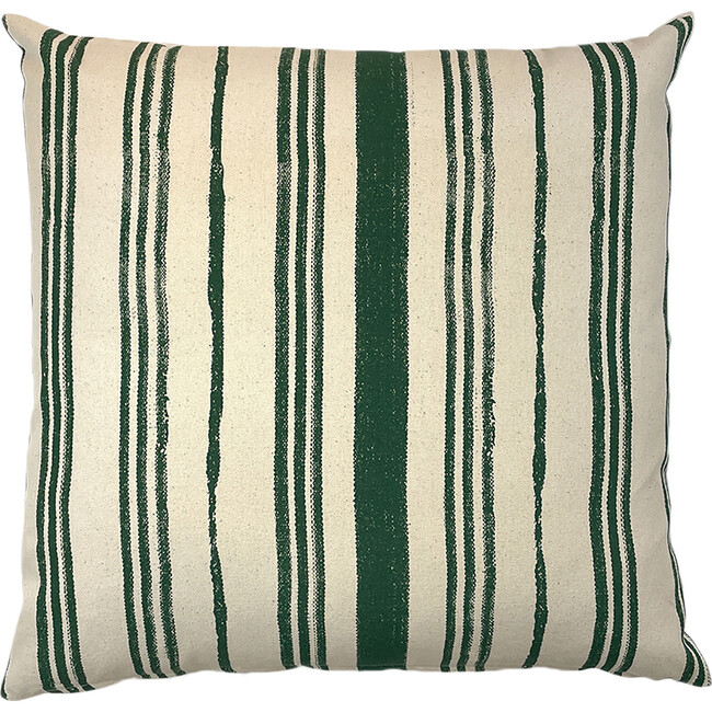 Painted Stripe Cotton Throw Pillow, Green
