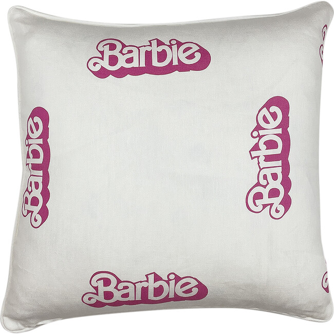 80s Barbie Logo Throw Pillow, White
