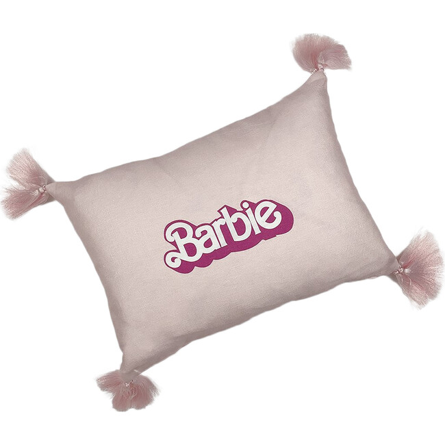 80s Barbie Logo Lumbar Linen Pillow, Pink