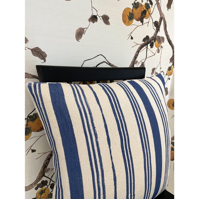 Painted Stripe Cotton Throw Pillow, Blue - Decorative Pillows - 2