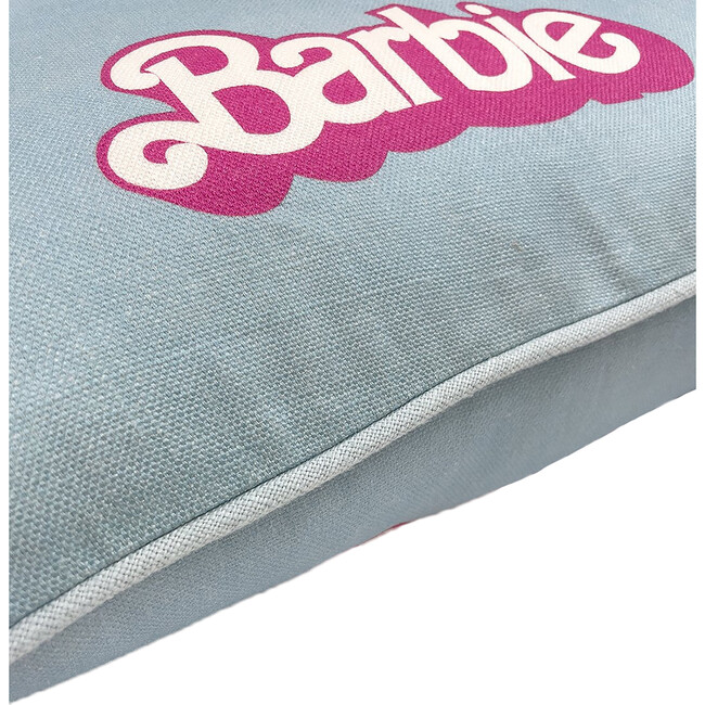 80s Barbie Logo Throw Pillow, Baby Blue