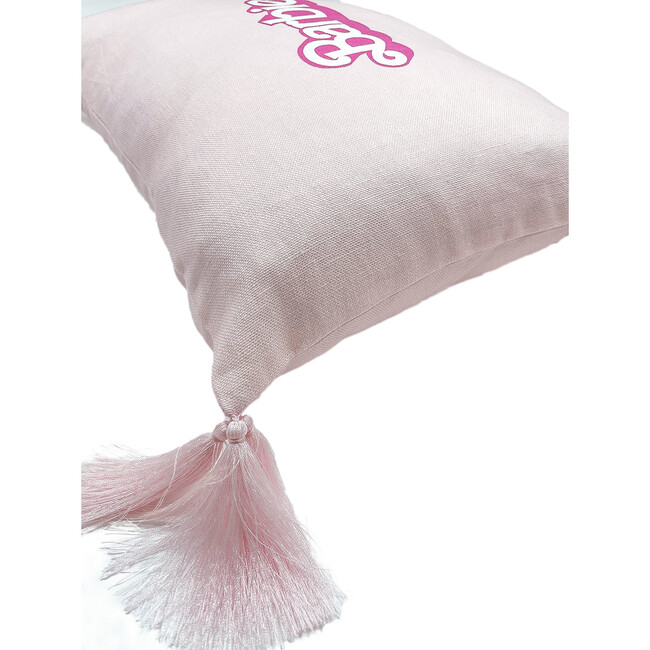 80s Barbie Logo Lumbar Linen Pillow, Pink - Decorative Pillows - 2