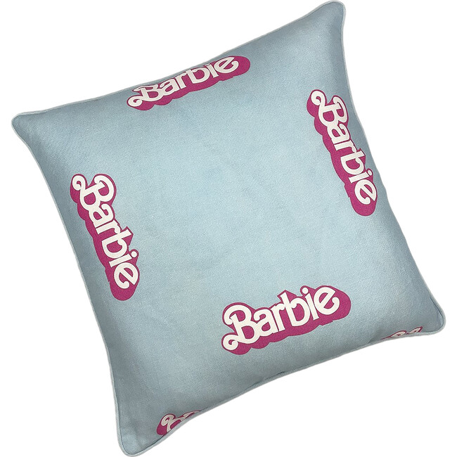 80s Barbie Logo Throw Pillow, Baby Blue - Decorative Pillows - 3