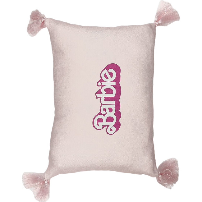 80s Barbie Logo Lumbar Linen Pillow, Pink - Decorative Pillows - 3