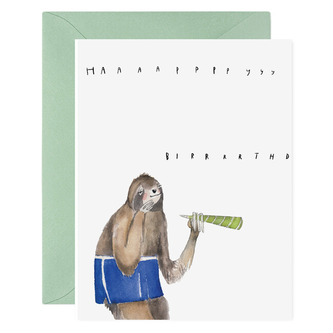 Speedy Sloth Birthday Card, Brown and Mint