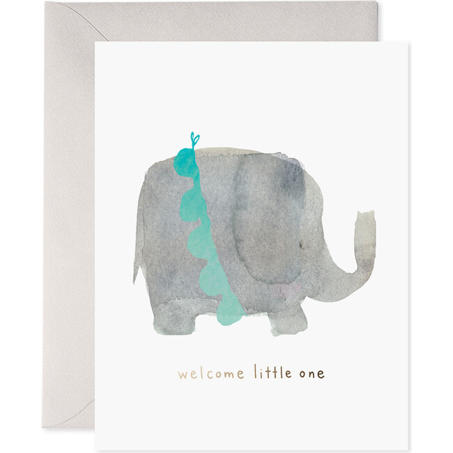Welcome Elephant Baby Card, Grey and Aqua