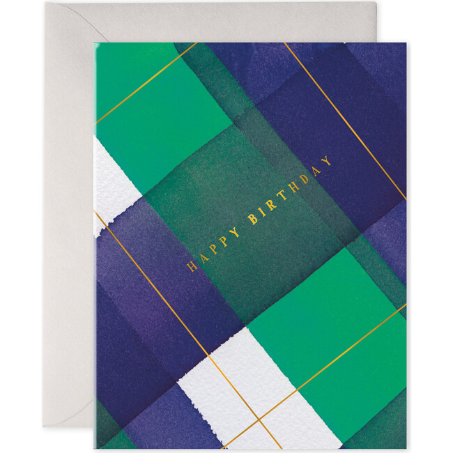 Birthday Plaid Card, Green and Navy
