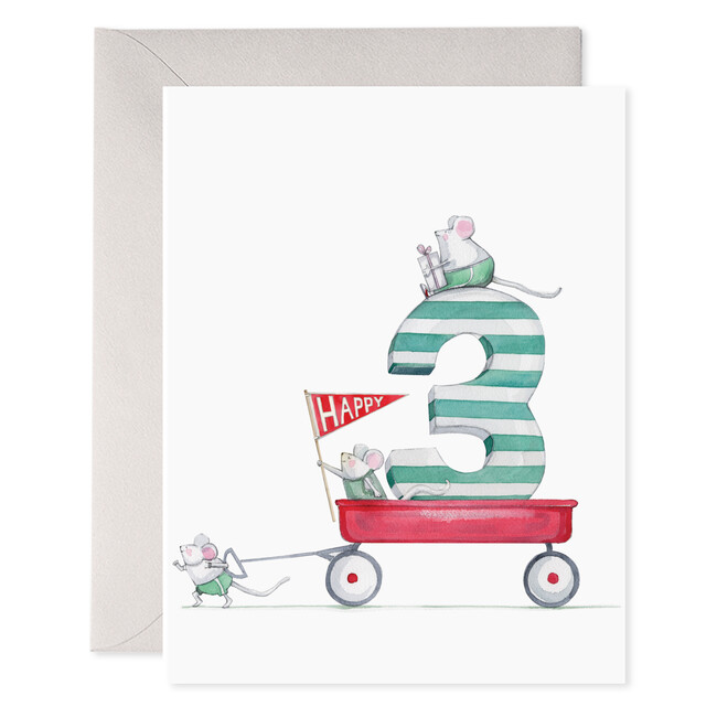 3rd Bday Card, Red Wagon
