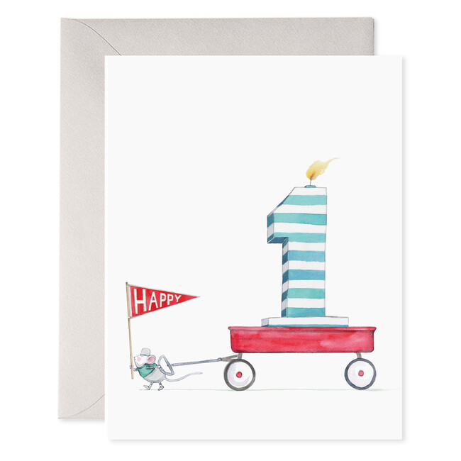 1st Bday Card, Red Wagon