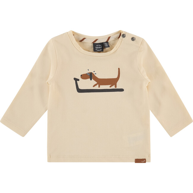 Dog Long Sleeve Top, Cream - Shirts - 1