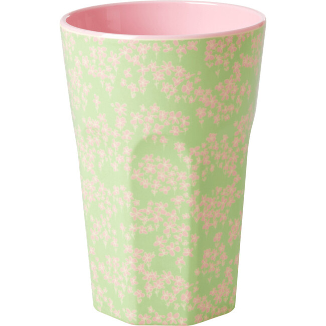 Tall Two Tone Melamine Cup, Pink Flower Field