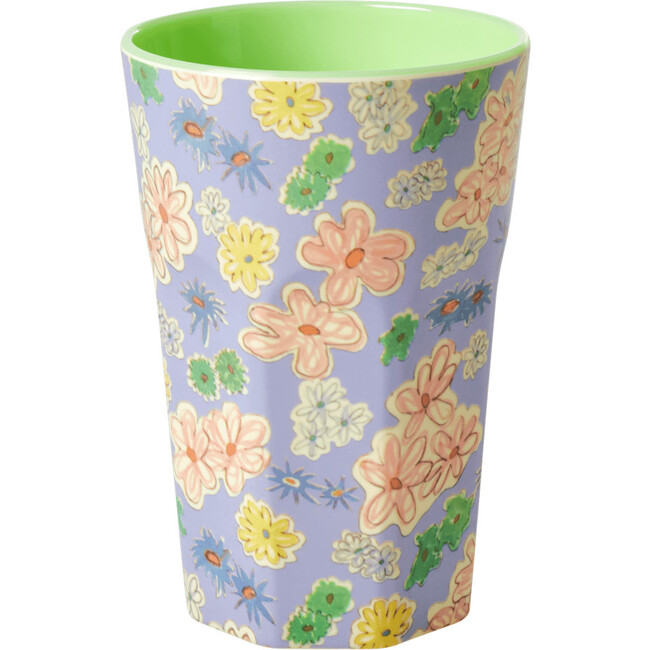 Tall Two Tone Melamine Cup, Flower Painting