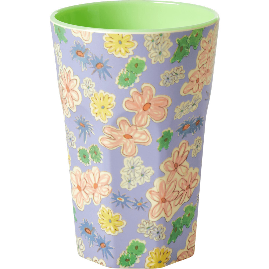 Tall Two Tone Melamine Cup, Flower Painting - Drinkware - 1