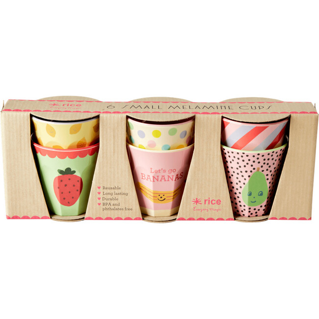 Set of 6 Small Melamine Kids Cups, Happy Fruits