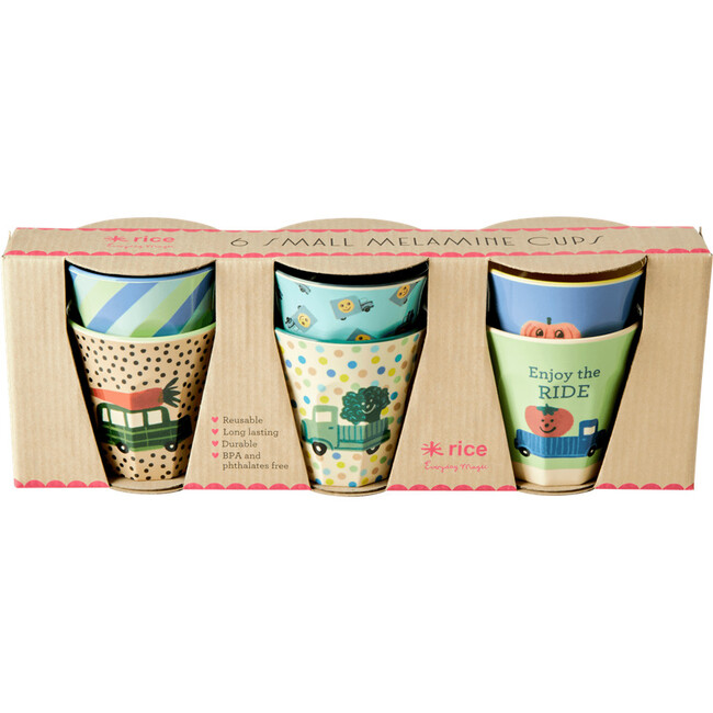 Set of 6 Small Melamine Kids Cups, Happy Cars