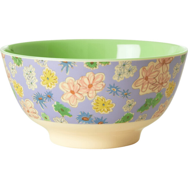 Medium Two Tone Melamine Bowl, Flower Painting