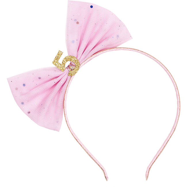 5th Birthday Bow Hard Headband, Pink - Hair Accessories - 1