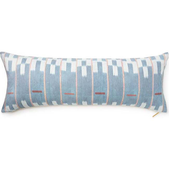 Chambray Lattice Lumbar Pillow, Blue - Decorative Pillows - 1