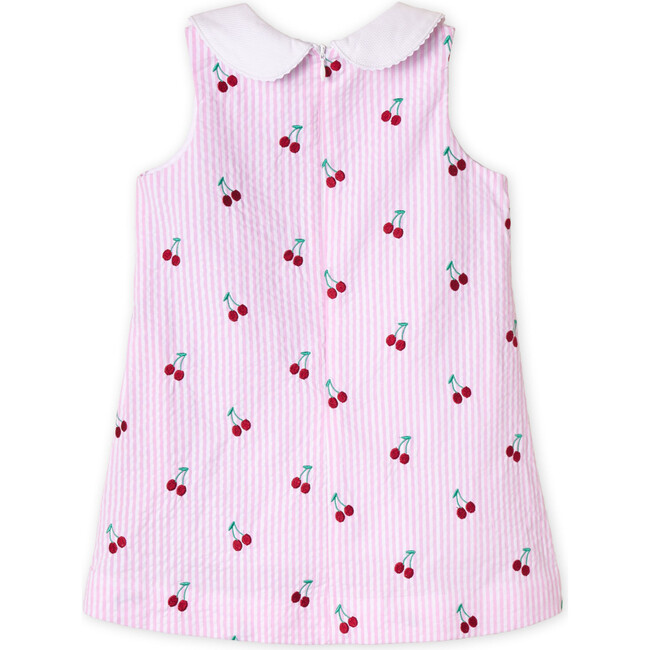 Maddie Dress Cherries Embroidery, Cherries on Pink Stripe