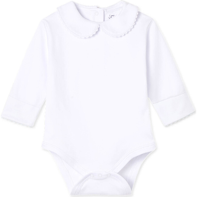 Long Sleeve Izzy Onesie Solid, Bright White with Bright White Ric Rac